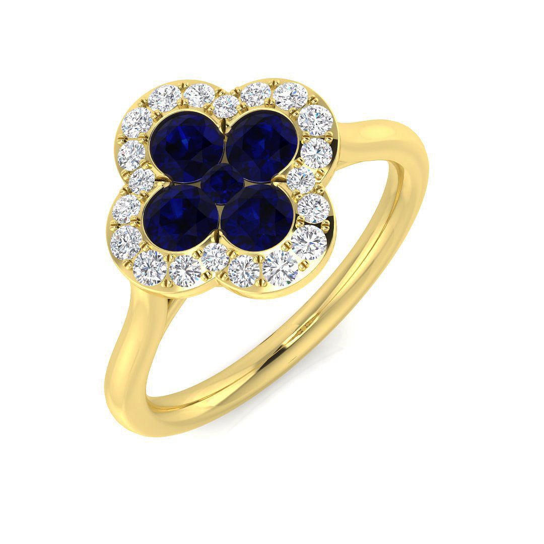 Clover Diamond Ring 0.34ct–1.45ct – SR2249~BS – 18k Yellow Gold