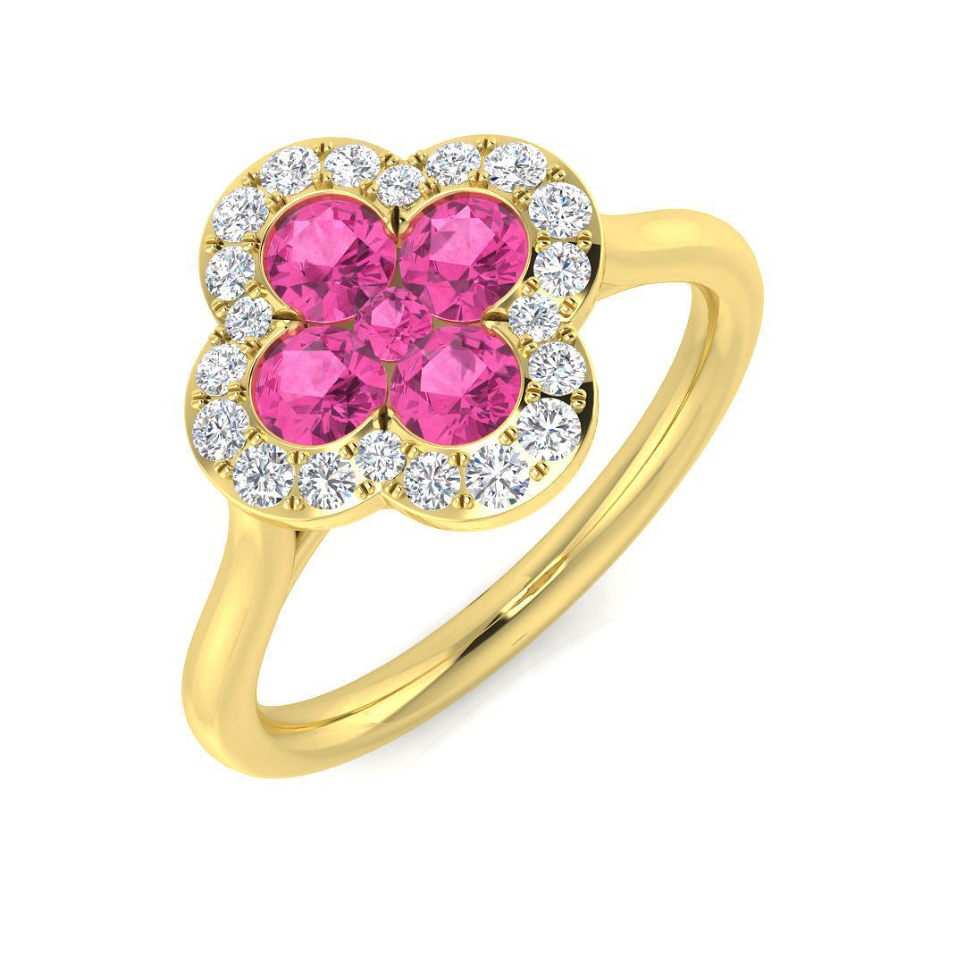 Clover Diamond Ring 0.42ct–1.42ct – SR2249~PS – 18k Yellow Gold