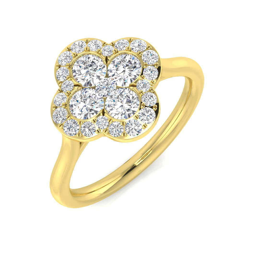 Clover Diamond Ring 0.35ct–1.13ct – SR1010 – 18k Yellow Gold