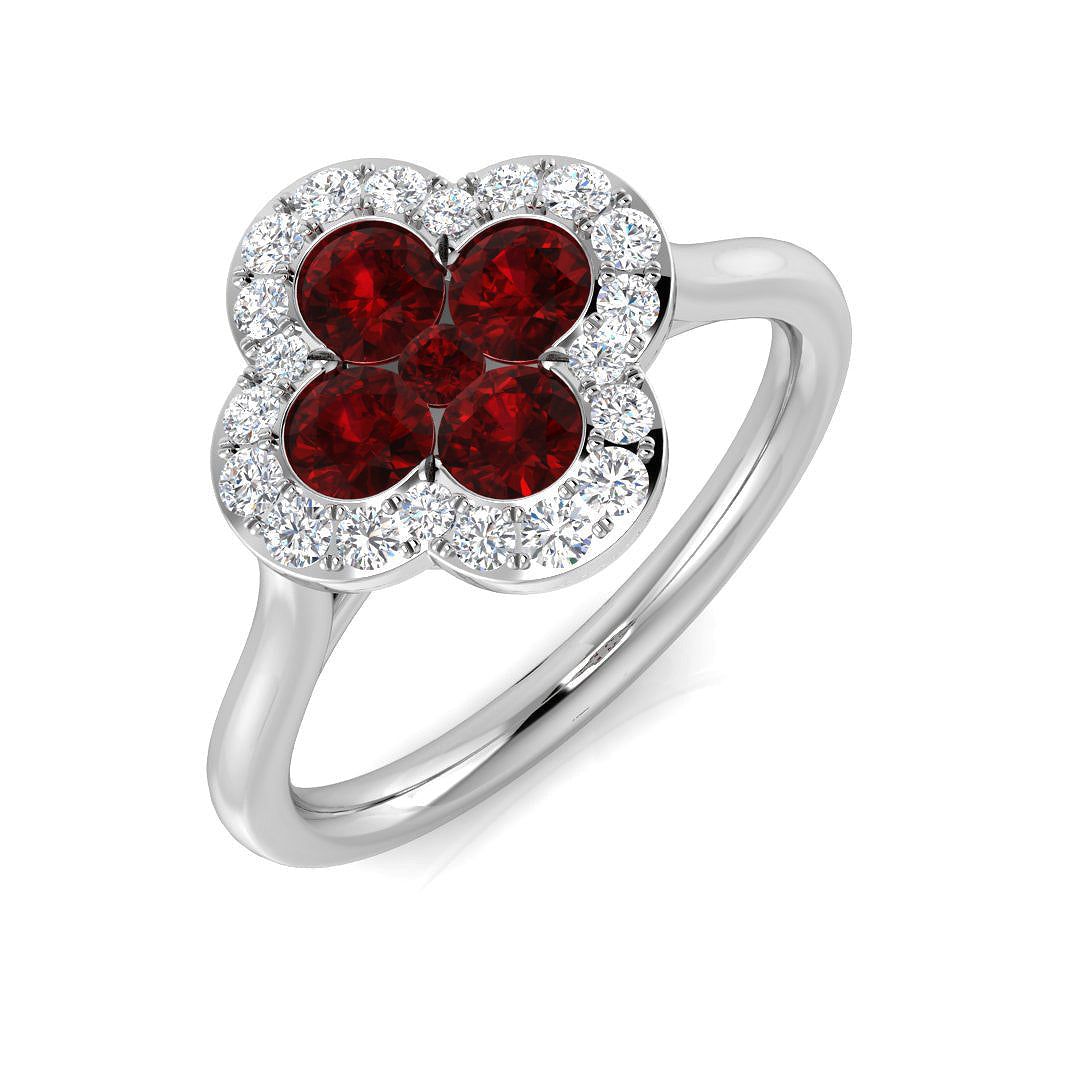 Clover Diamond Ring 0.88ct – SR2259~RY – 18k White Gold