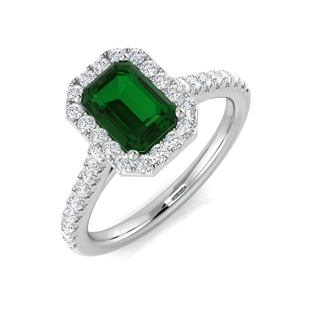 Emerald Diamond Ring 1.15ct–5.33ct – SR455~EM – 18k White Gold