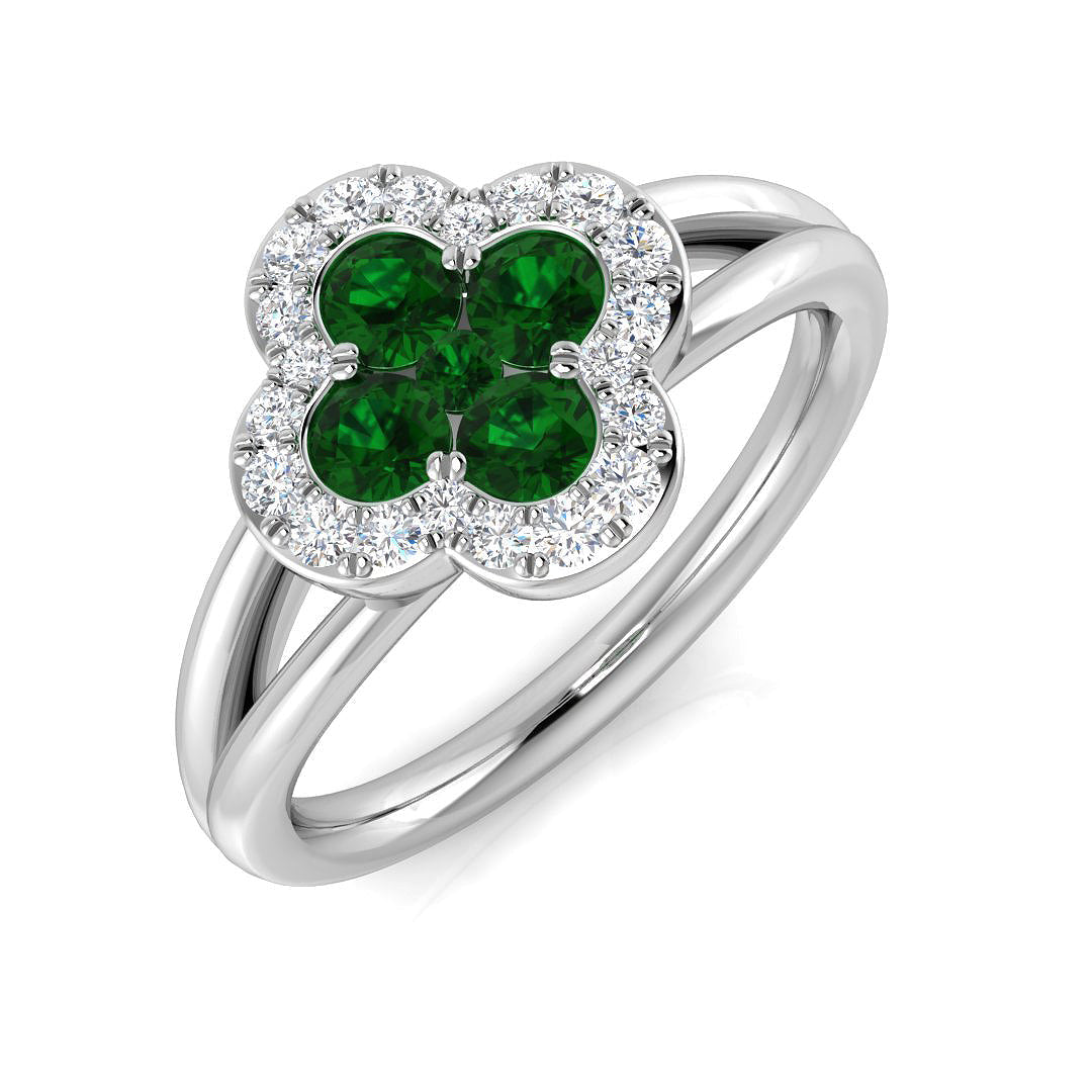 Clover Diamond Ring 0.64ct – SR2903~EM – 18k White Gold