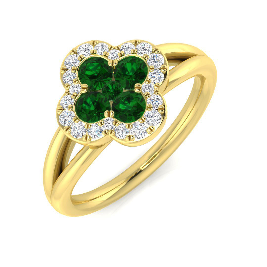 Clover Diamond Ring 0.64ct – SR2903~EM – 18k Yellow Gold