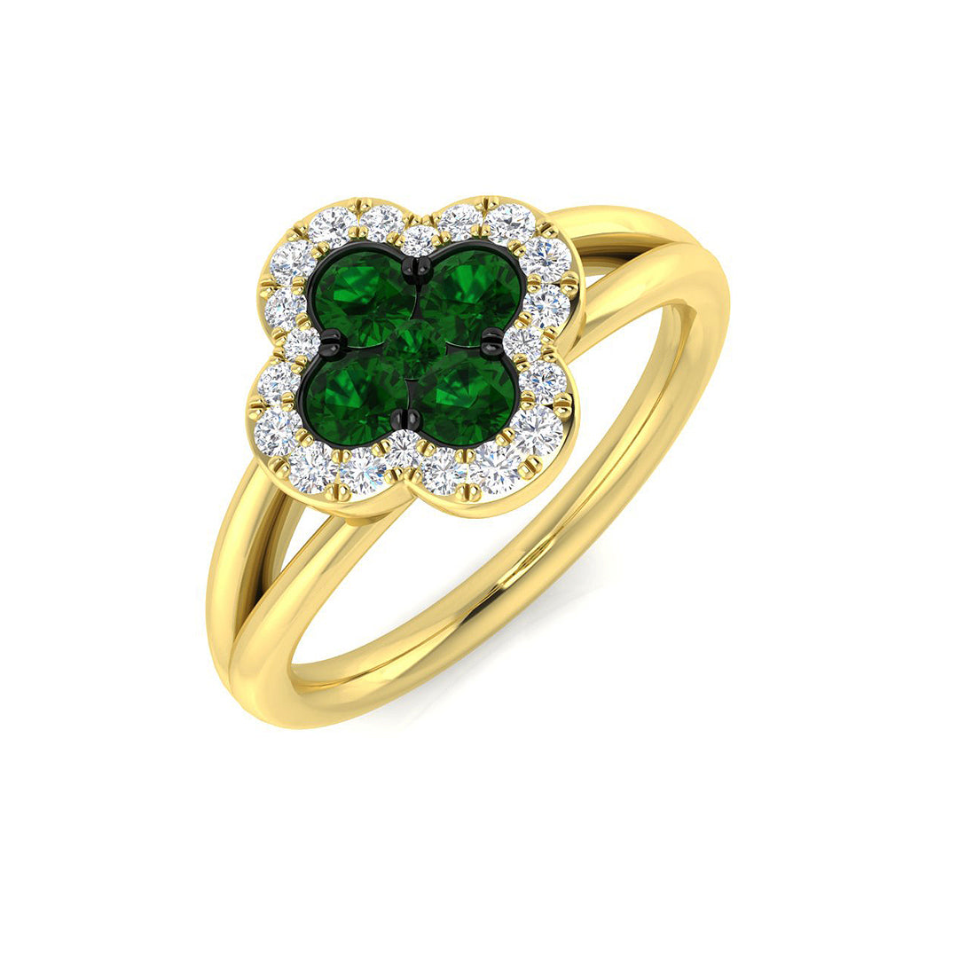 Clover Diamond Ring 0.64ct – SR2903~EM – 18k Yellow Gold