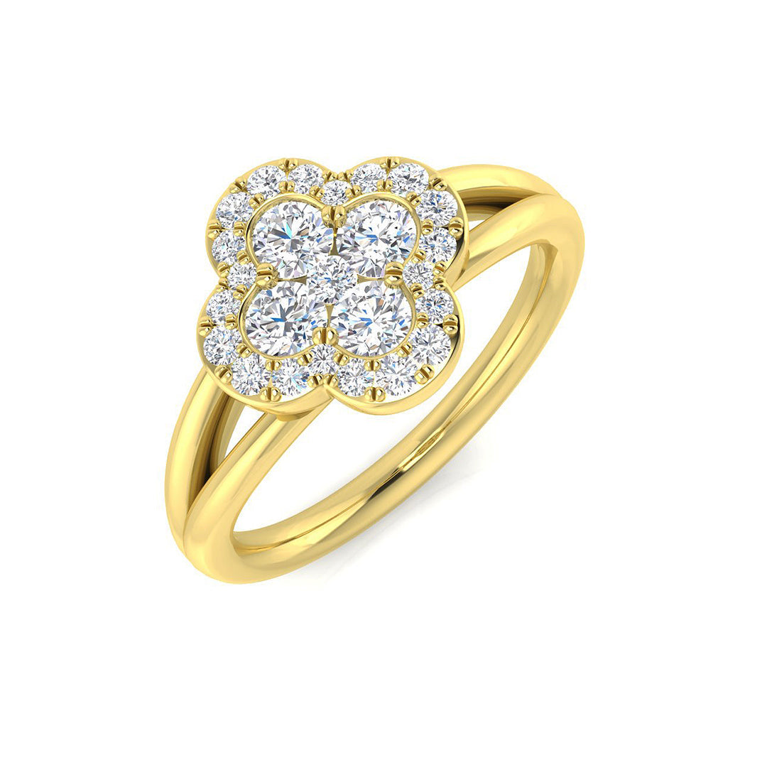 Clover Diamond Ring 0.59ct–1.42ct – SR2903 – 18k Yellow Gold