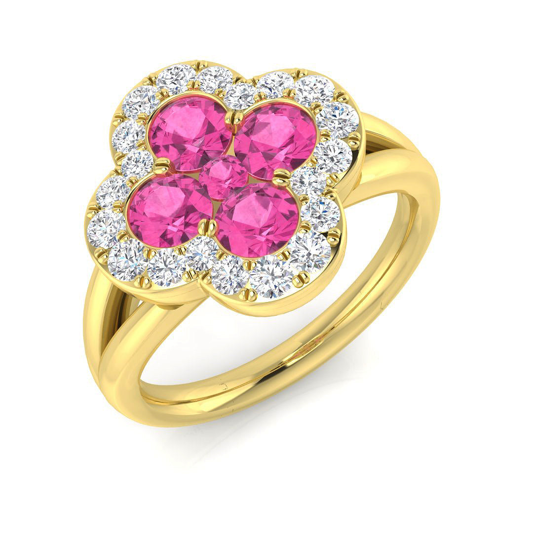 Clover Diamond Ring 1.71ct – SR2904~PS – 18k Yellow Gold