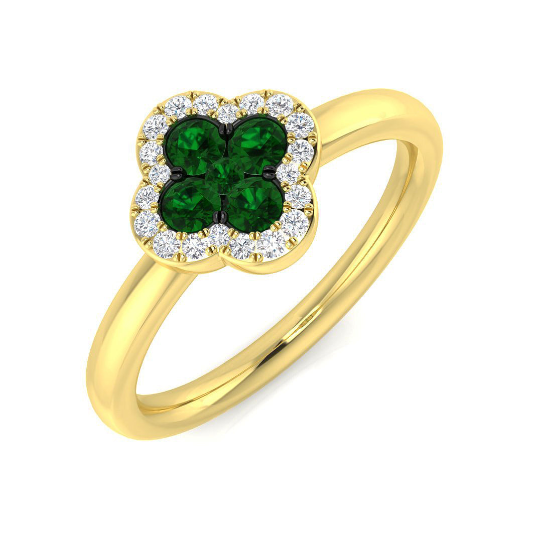 Clover Diamond Ring 0.31ct–1.19ct – SR2249~EM – 18k Yellow Gold
