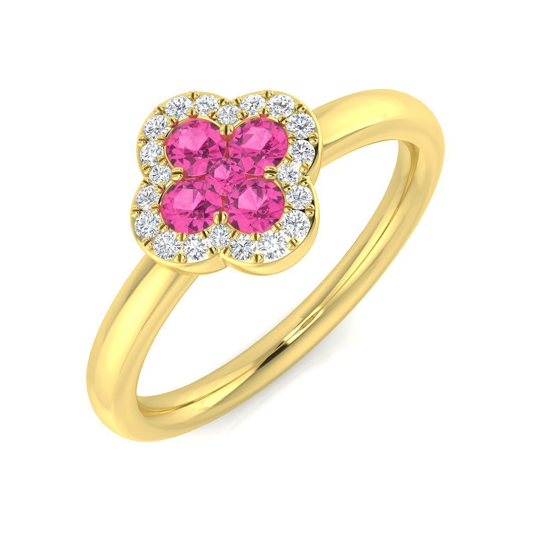 Clover Diamond Ring 0.42ct–1.42ct – SR2249~PS – 18k Yellow Gold