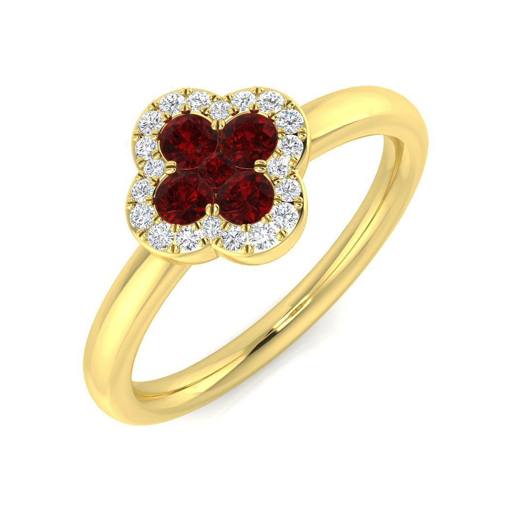 Clover Diamond Ring 0.44ct – SR2906~RY – 18k Yellow Gold