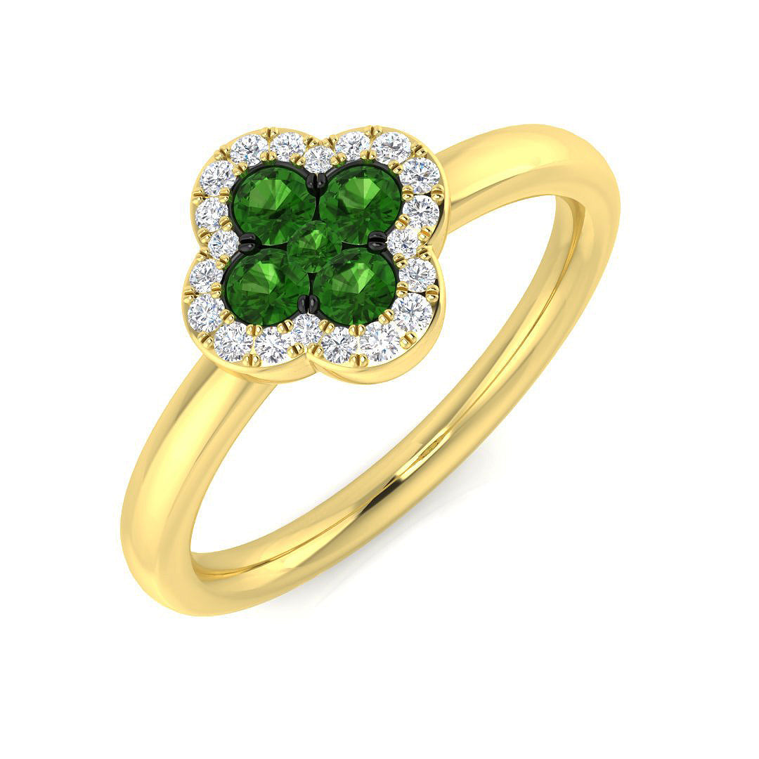 Clover Diamond Ring 0.42ct–1.17ct – SR2906~TS – 18k Yellow Gold