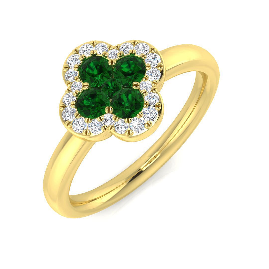 Clover Diamond Ring 0.31ct–1.19ct – SR2249~EM – 18k Yellow Gold
