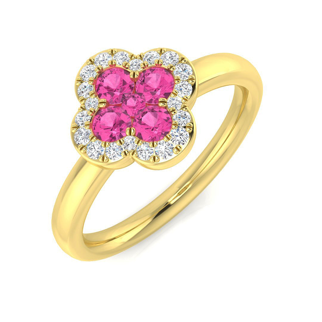Clover Diamond Ring 0.42ct–1.42ct – SR2249~PS – 18k Yellow Gold