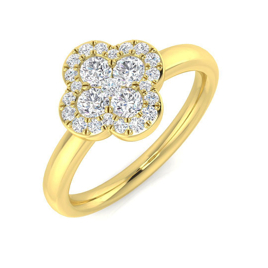 Clover Diamond Ring 0.35ct–1.13ct – SR1010 – 18k Yellow Gold