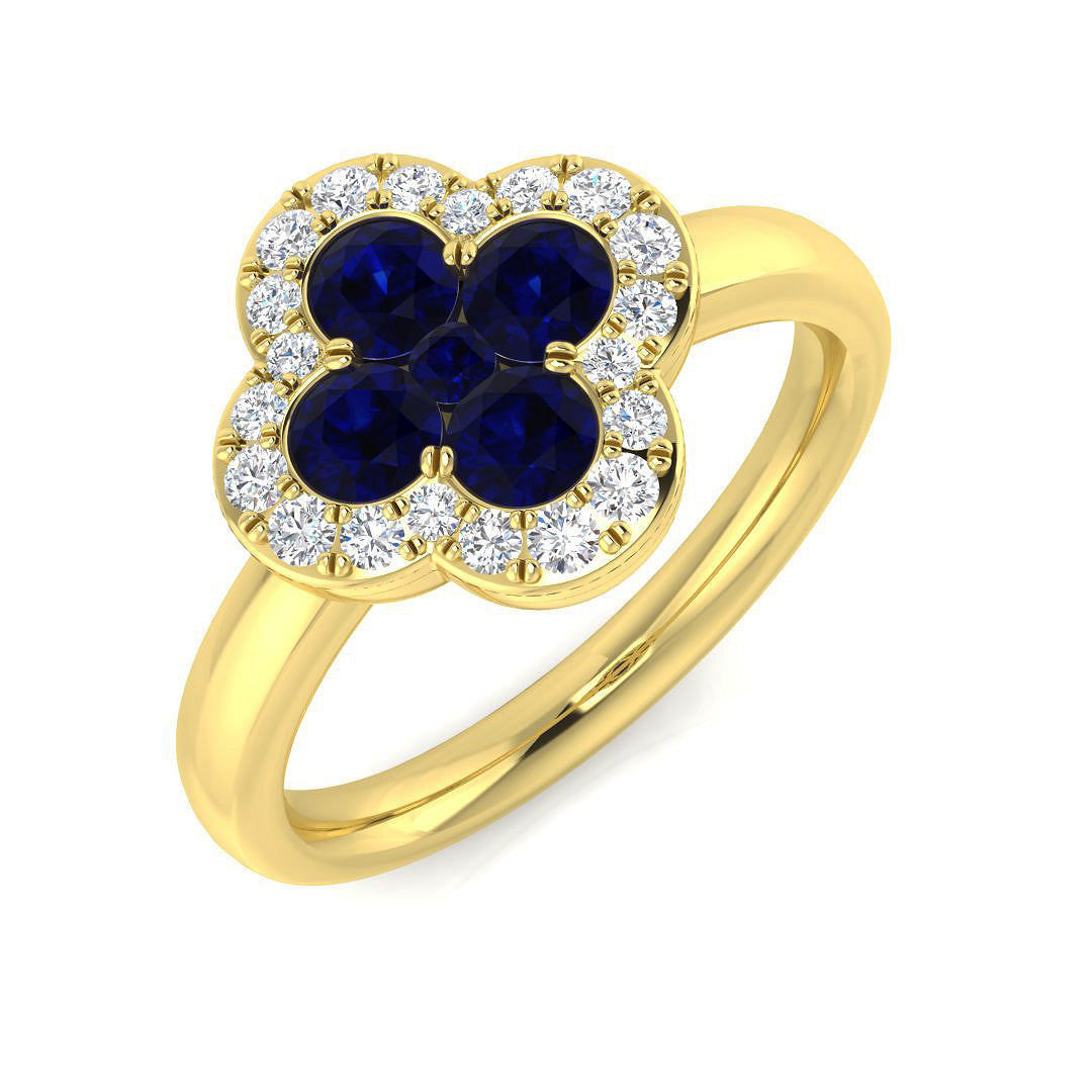 Clover Diamond Ring 0.34ct–1.45ct – SR2249~BS – 18k Yellow Gold