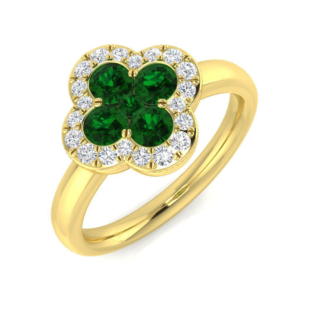 Clover Diamond Ring 0.31ct–1.19ct – SR2249~EM – 18k Yellow Gold