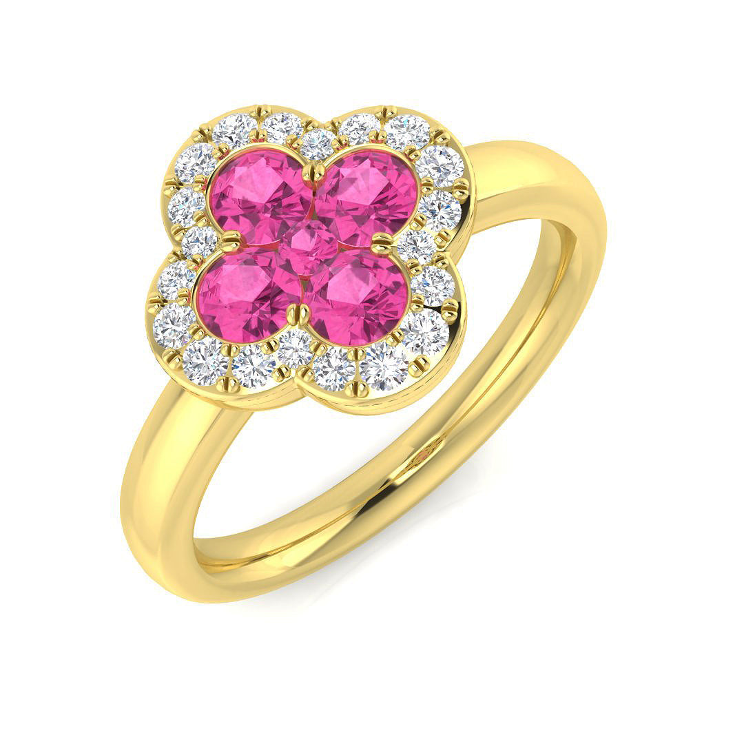 Clover Diamond Ring 0.42ct–1.42ct – SR2249~PS – 18k Yellow Gold