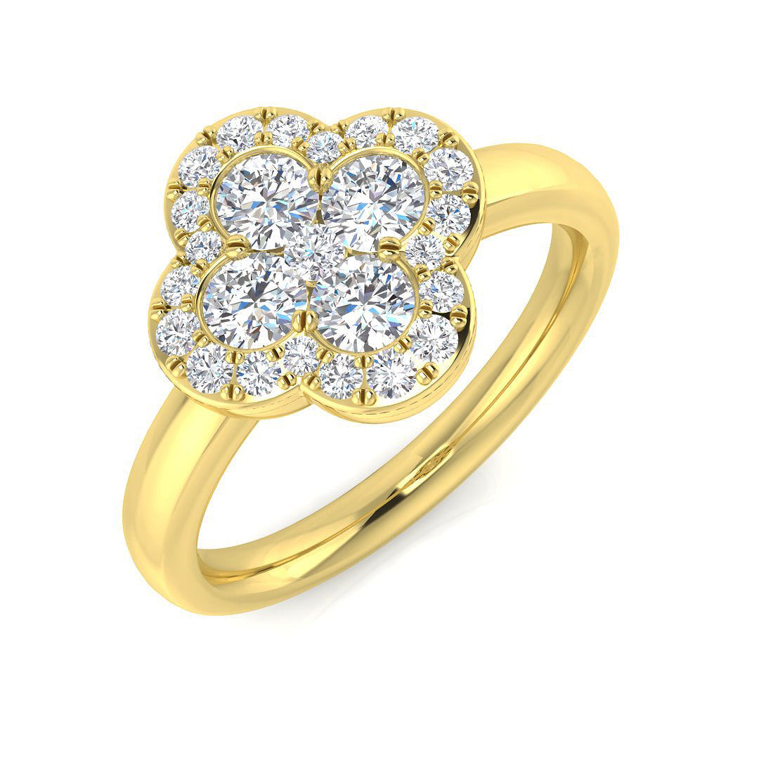 Clover Diamond Ring 0.35ct–1.13ct – SR1010 – 18k Yellow Gold