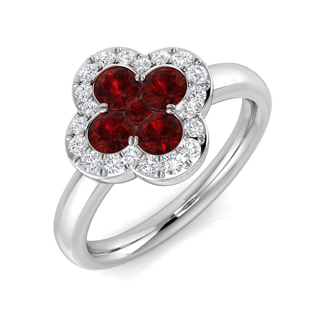 Clover Diamond Ring 0.87ct – SR2908~RY – 18k White Gold