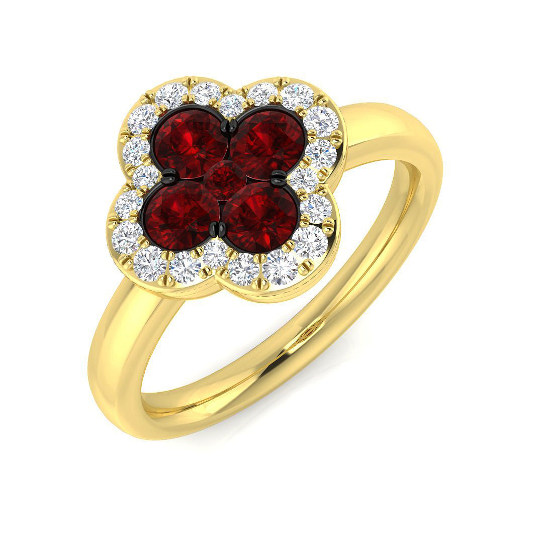 Clover Diamond Ring 0.87ct – SR2908~RY – 18k Yellow Gold