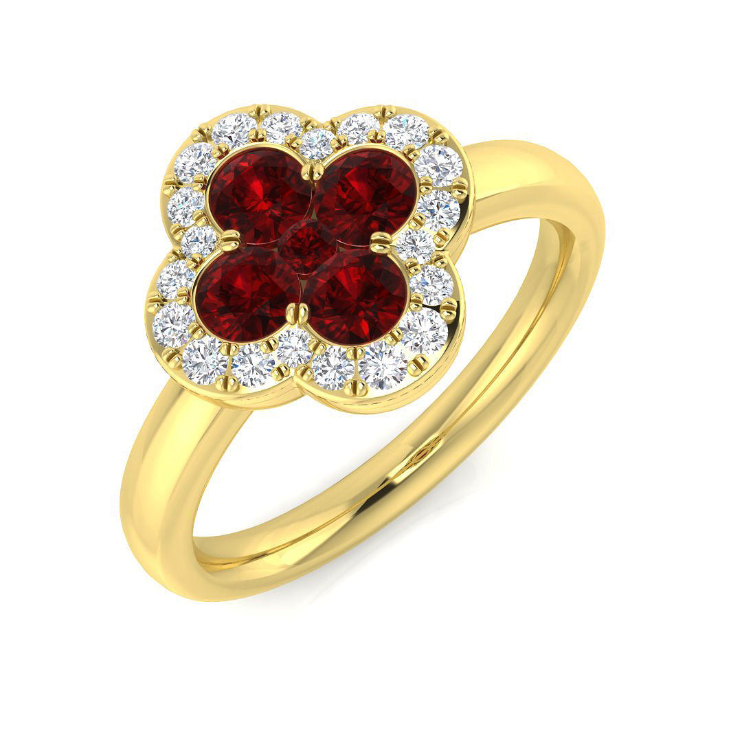 Clover Diamond Ring 0.87ct – SR2908~RY – 18k Yellow Gold