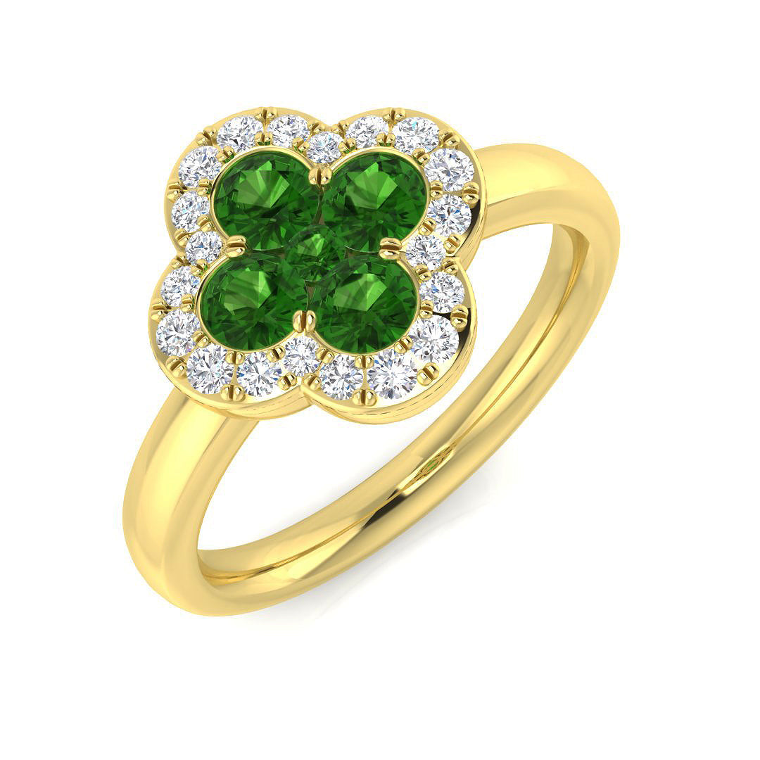Clover Diamond Ring 0.42ct–1.17ct – SR2906~TS – 18k Yellow Gold