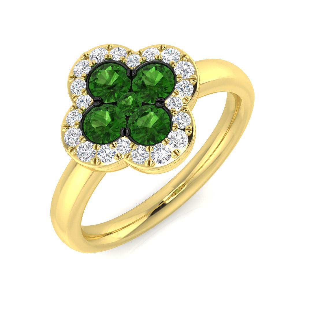 Clover Diamond Ring 0.42ct–1.17ct – SR2906~TS – 18k Yellow Gold
