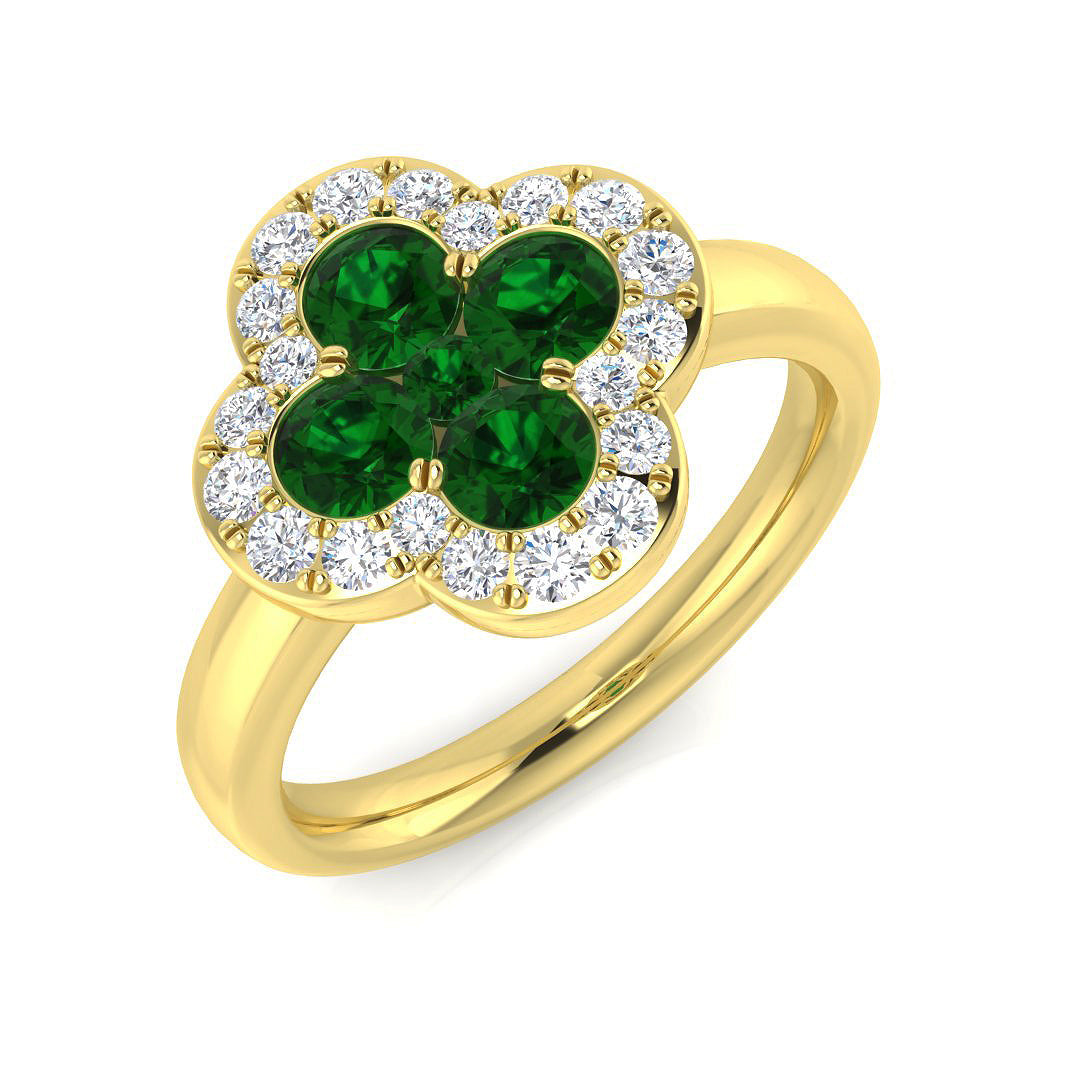 Clover Diamond Ring 0.31ct–1.19ct – SR2249~EM – 18k Yellow Gold