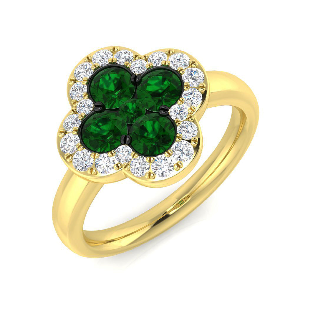 Clover Diamond Ring 0.31ct–1.19ct – SR2249~EM – 18k Yellow Gold
