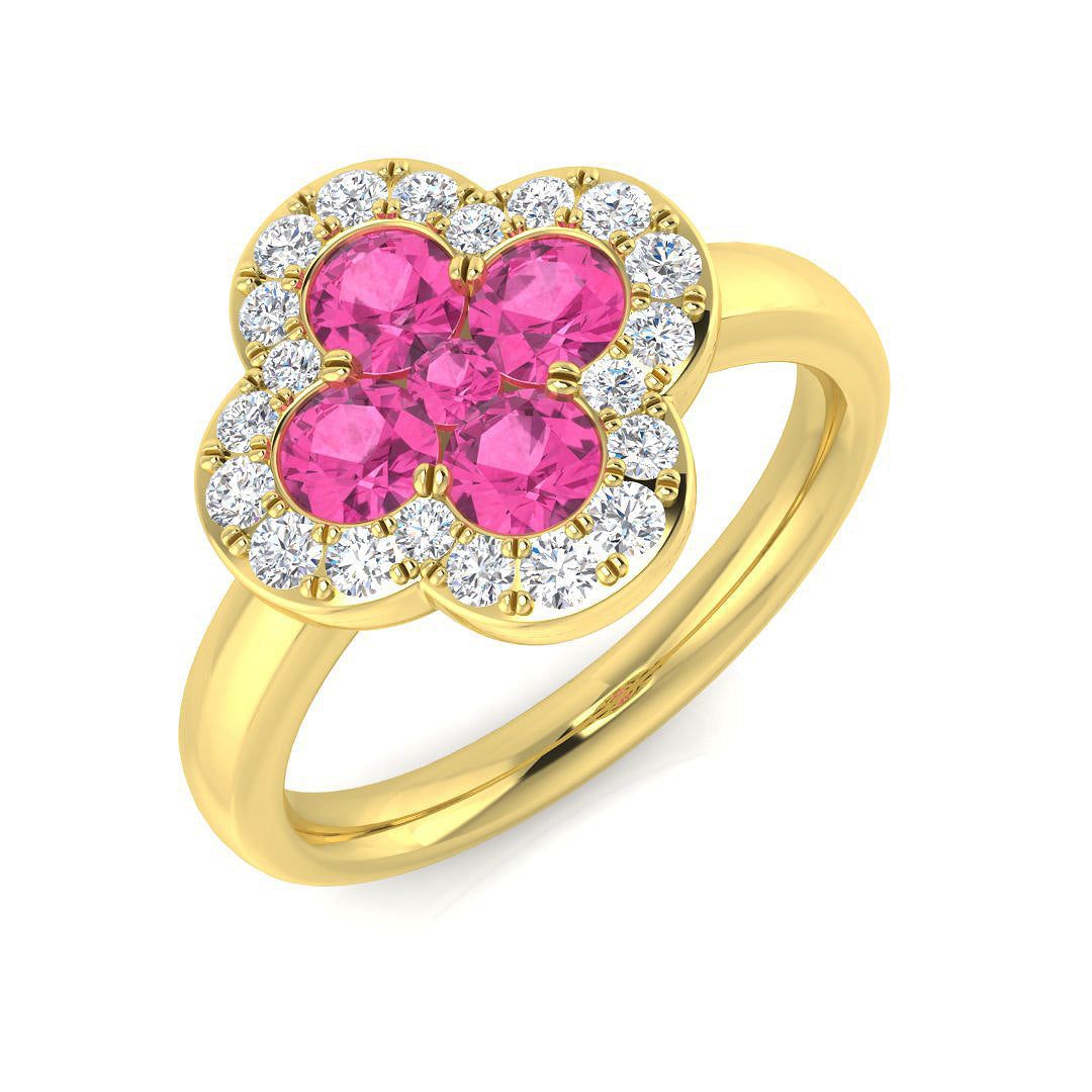 Clover Diamond Ring 0.42ct–1.42ct – SR2249~PS – 18k Yellow Gold