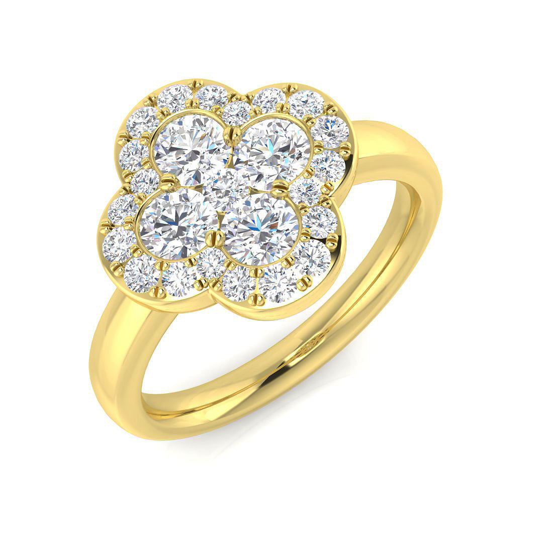 Clover Diamond Ring 0.35ct–1.13ct – SR1010 – 18k Yellow Gold