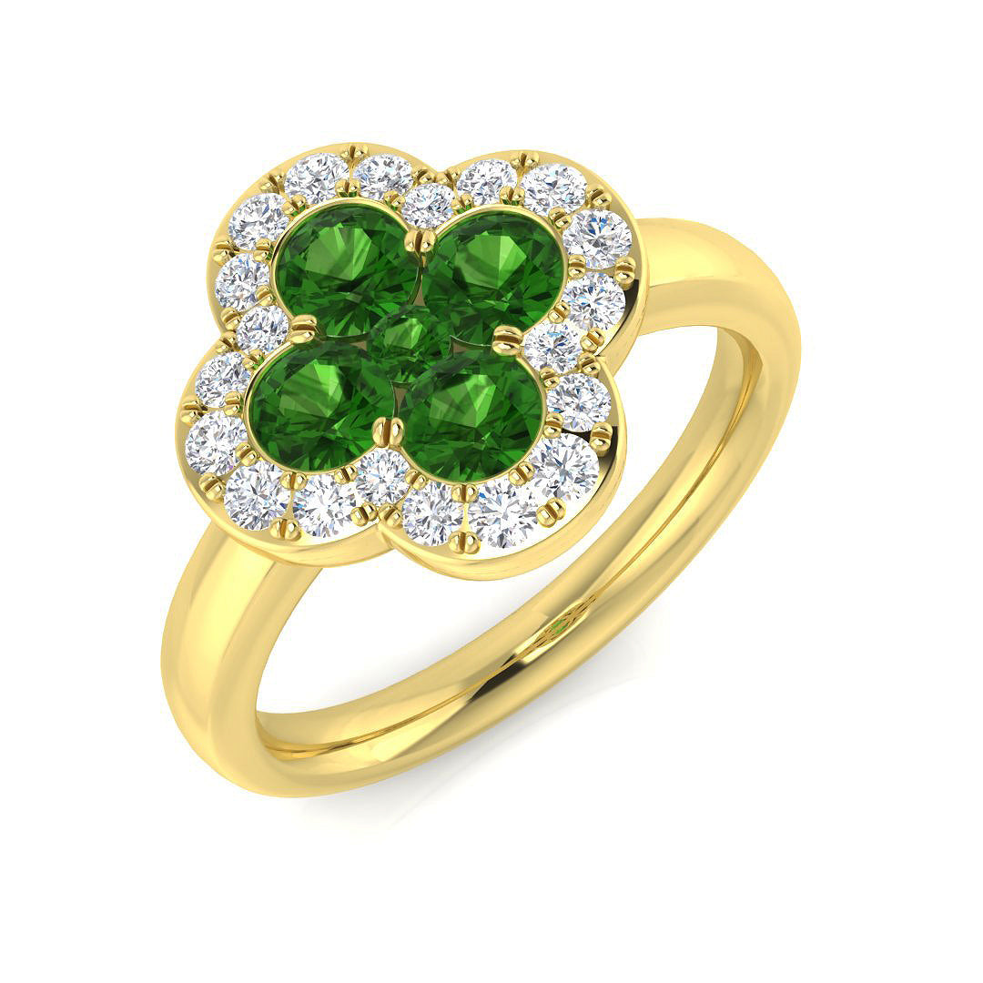 Clover Diamond Ring 0.42ct–1.17ct – SR2906~TS – 18k Yellow Gold
