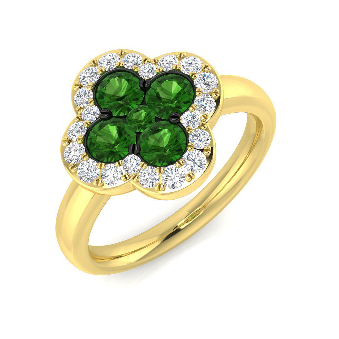 Clover Diamond Ring 0.42ct–1.17ct – SR2906~TS – 18k Yellow Gold