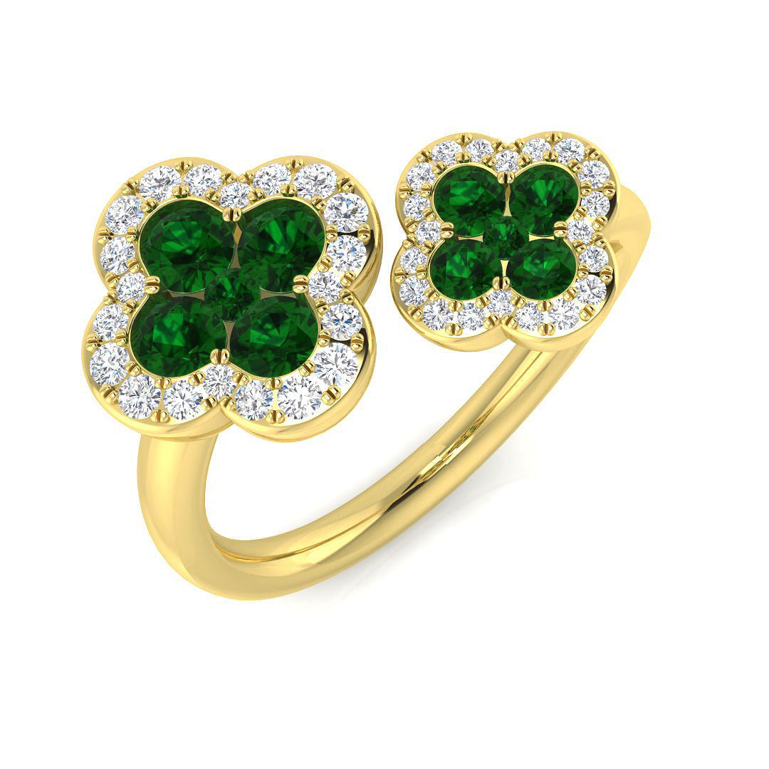 Clover Diamond Ring 0.9ct – SR3009~EM – 18k Yellow Gold