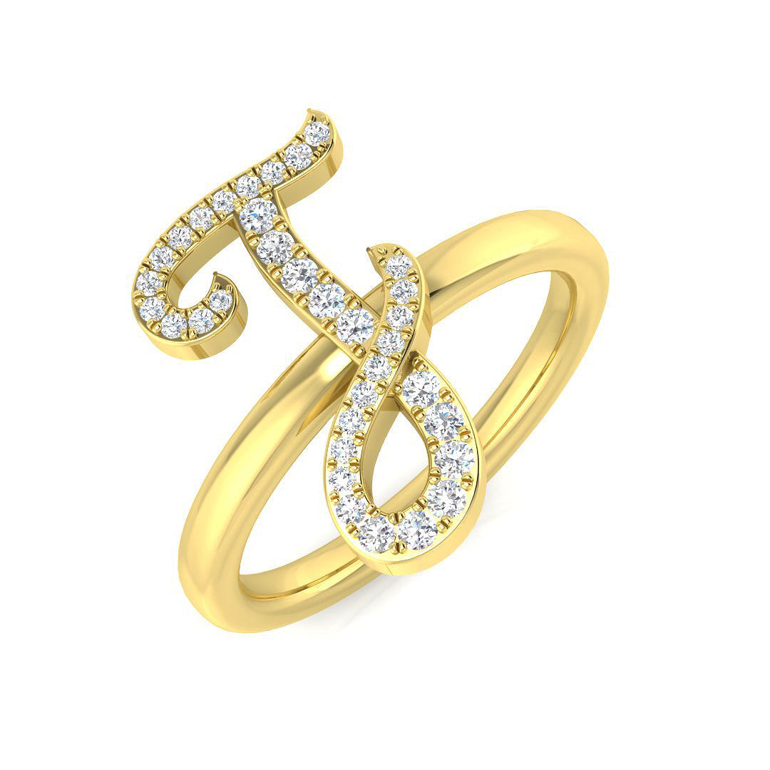 Initials Diamond Ring 0.16ct – SR3372-J – 18k Yellow Gold