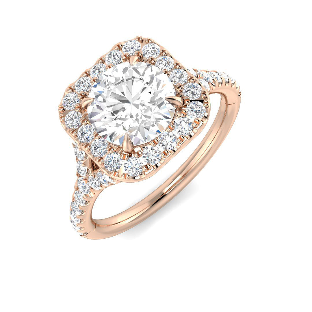 Halo Lab-Grown Diamond Ring 1.12ct–2.1ct – SR3812 – 18k Rose Gold