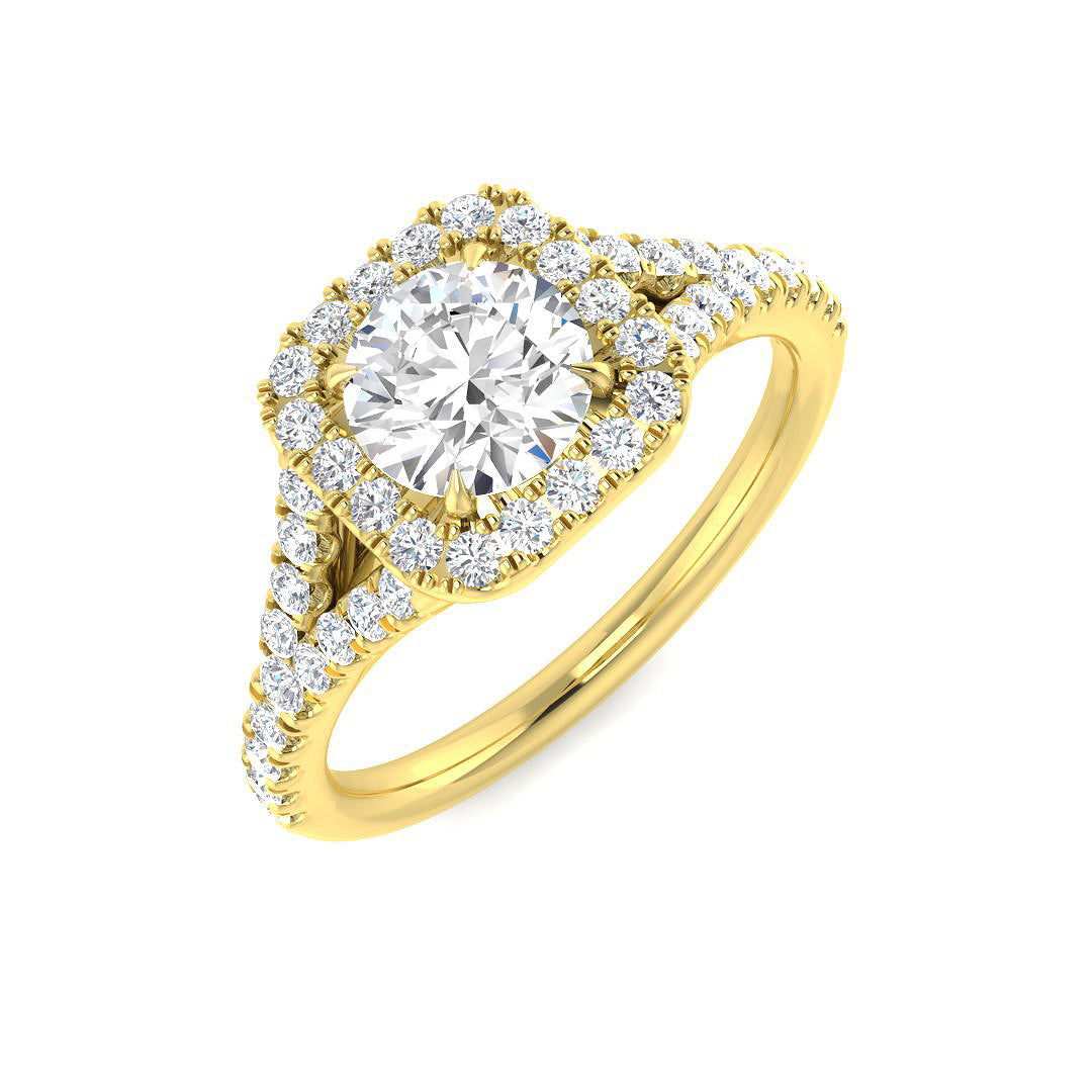 Halo Lab-Grown Diamond Ring 1.12ct–2.1ct – SR3812 – 18k Yellow Gold