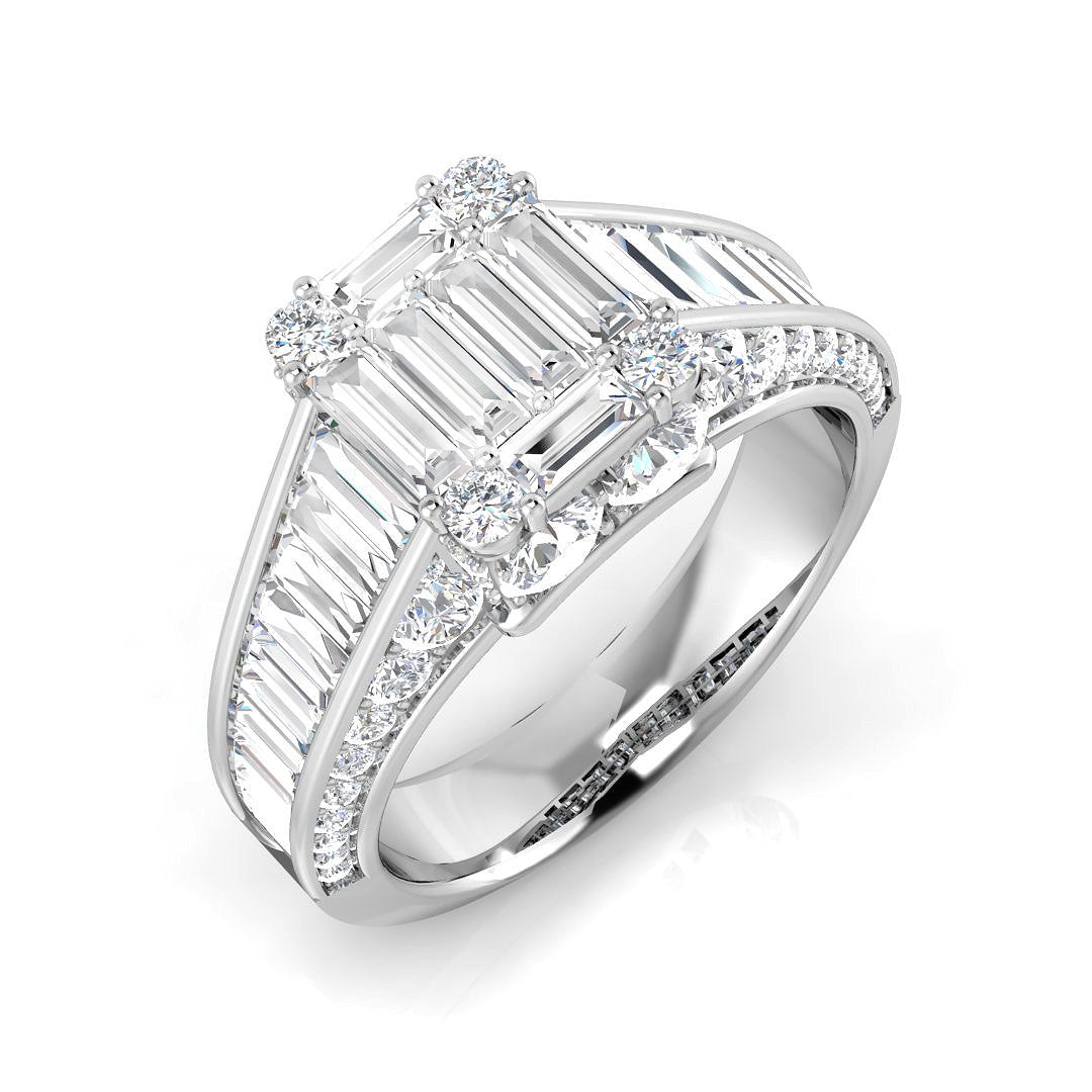 Baguette & Brilliant Diamond Ring 2.6ct–3.13ct – SR406 – 18k White Gold