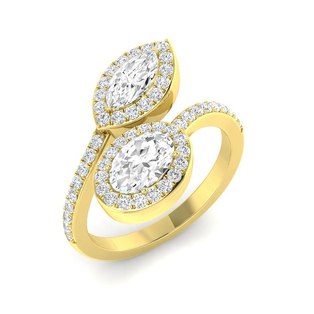 Two Stone Lab-Grown Diamond Ring 1.39ct – SR4443 – 18k Yellow Gold