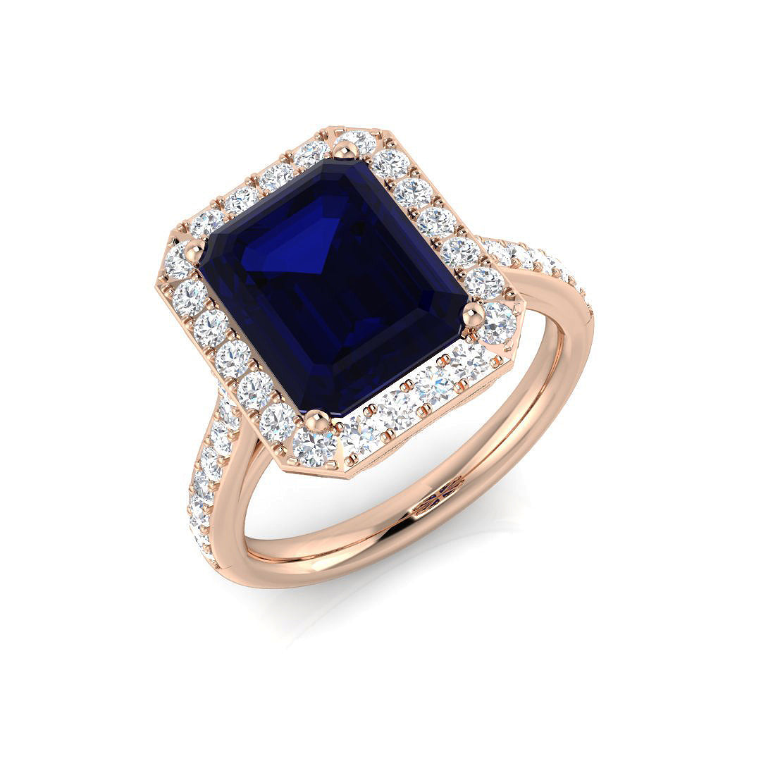 Blue Sapphire Diamond Ring 0.56ct–7.29ct – SR379~BS – 18k Rose Gold