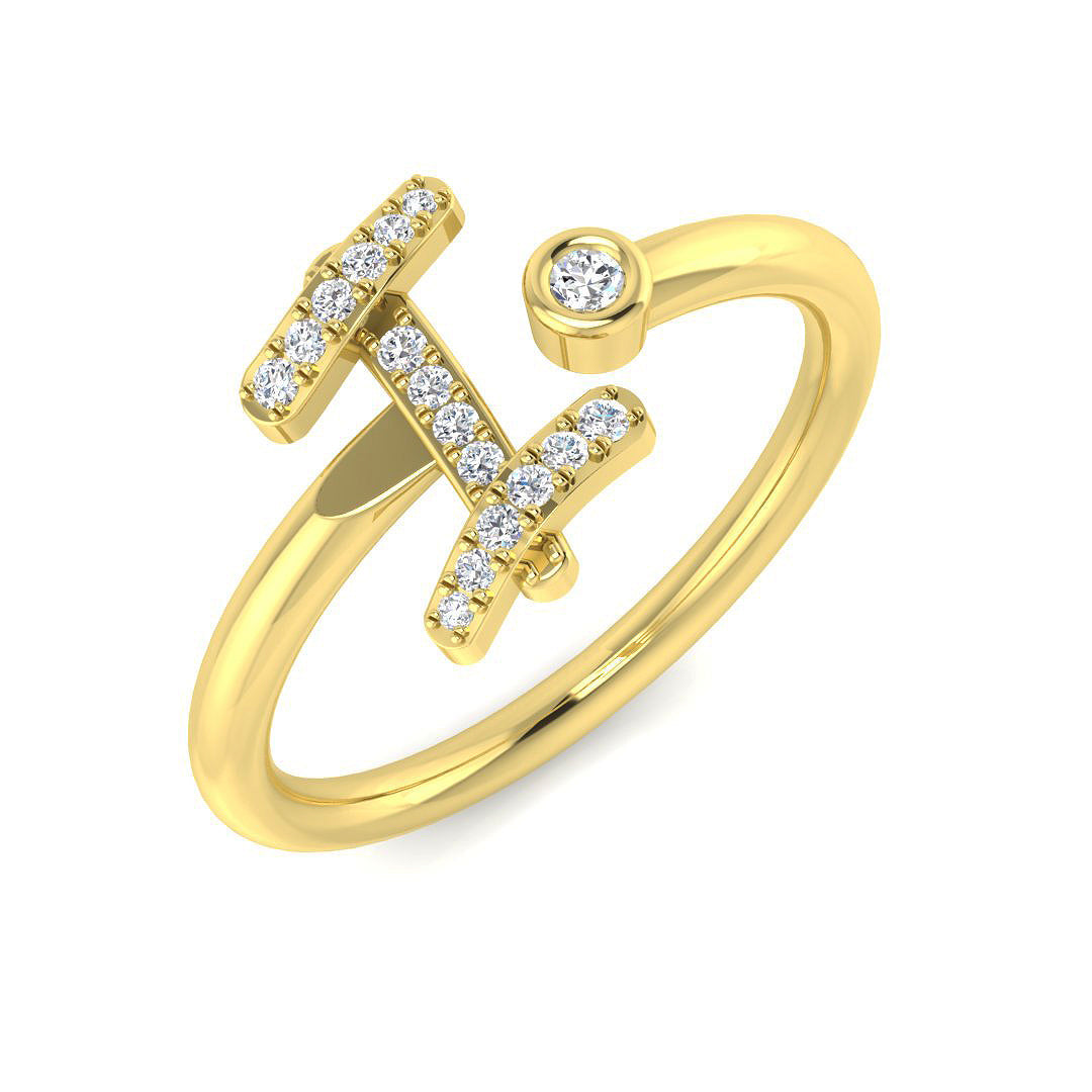 Initials Diamond Ring 0.09ct – SR52-I – 18k Yellow Gold