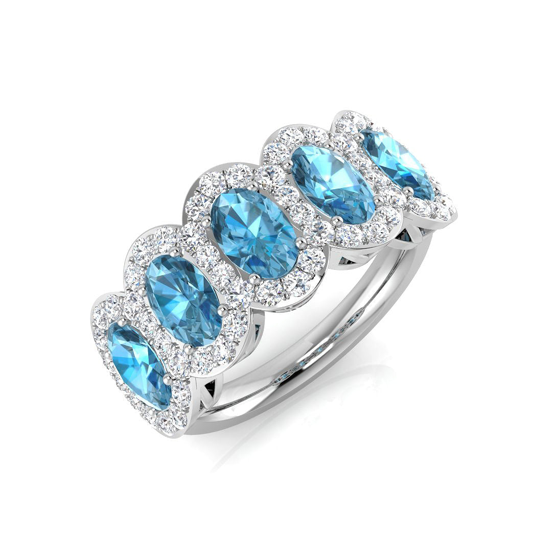 Blue Topaz Diamond Ring 3.48ct – SR631 – 18k White Gold