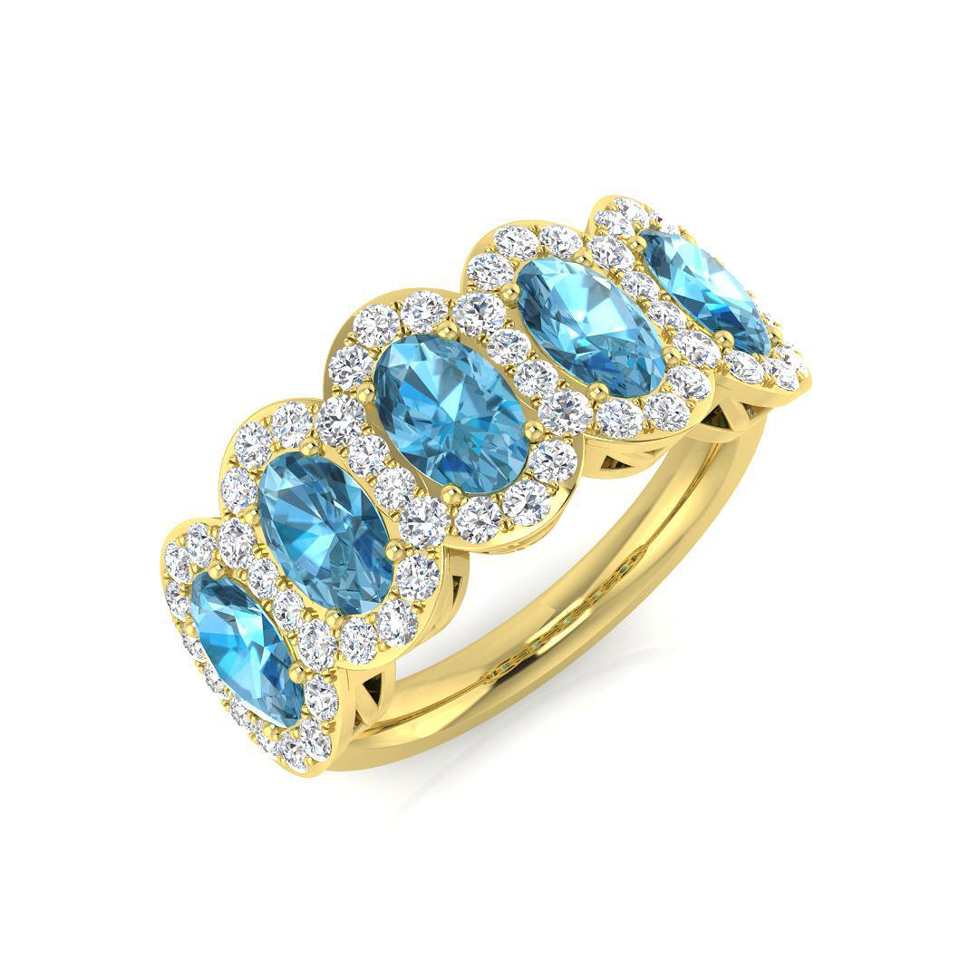 Blue Topaz Diamond Ring 3.48ct – SR631 – 18k Yellow Gold