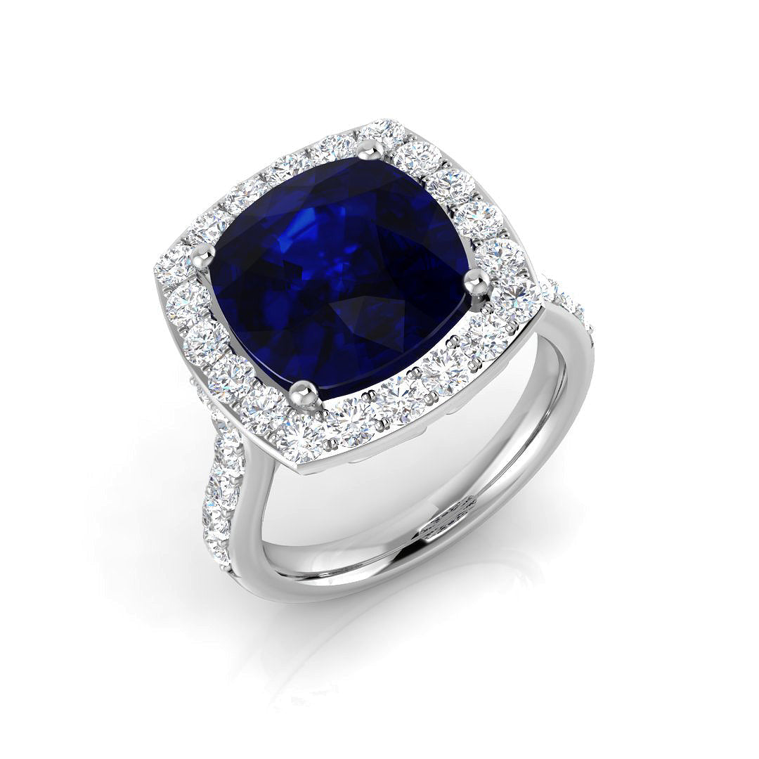 Blue Sapphire Diamond Ring 6.14ct–6.27ct – SR706~BS – 18k White Gold
