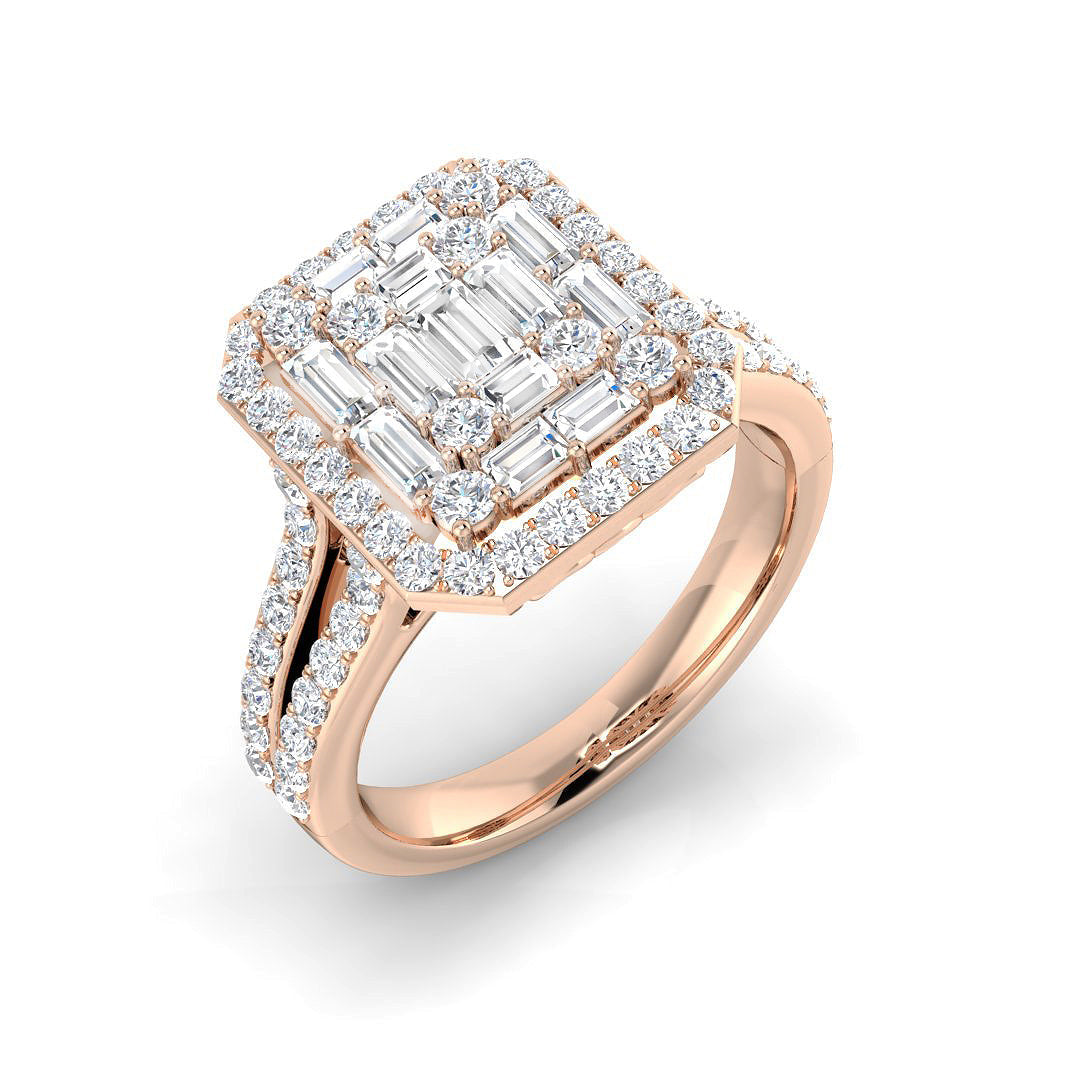 Baguette & Brilliant Diamond Ring 1.41ct–2.1ct – SR85 – 18k Rose Gold