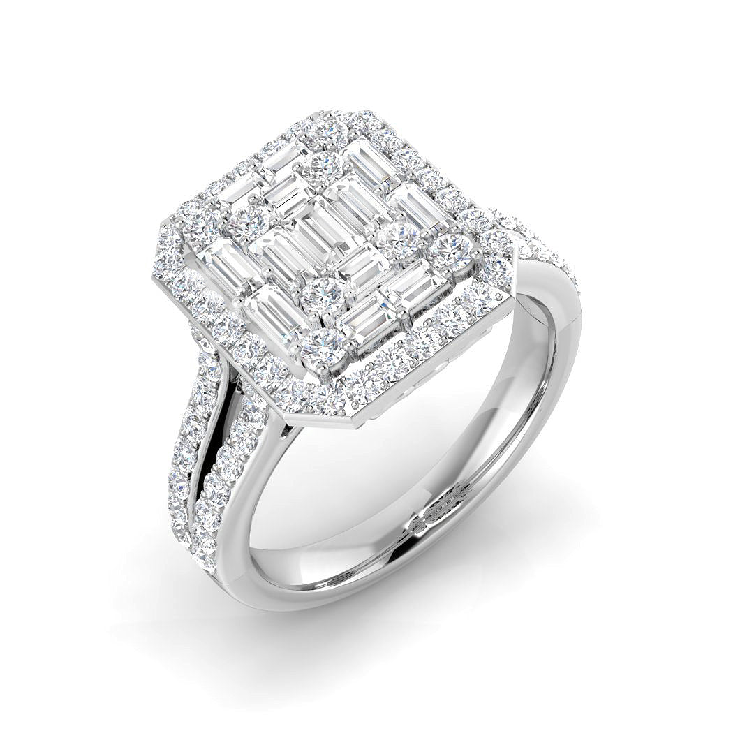Baguette & Brilliant Diamond Ring 1.41ct–2.1ct – SR85 – 18k White Gold