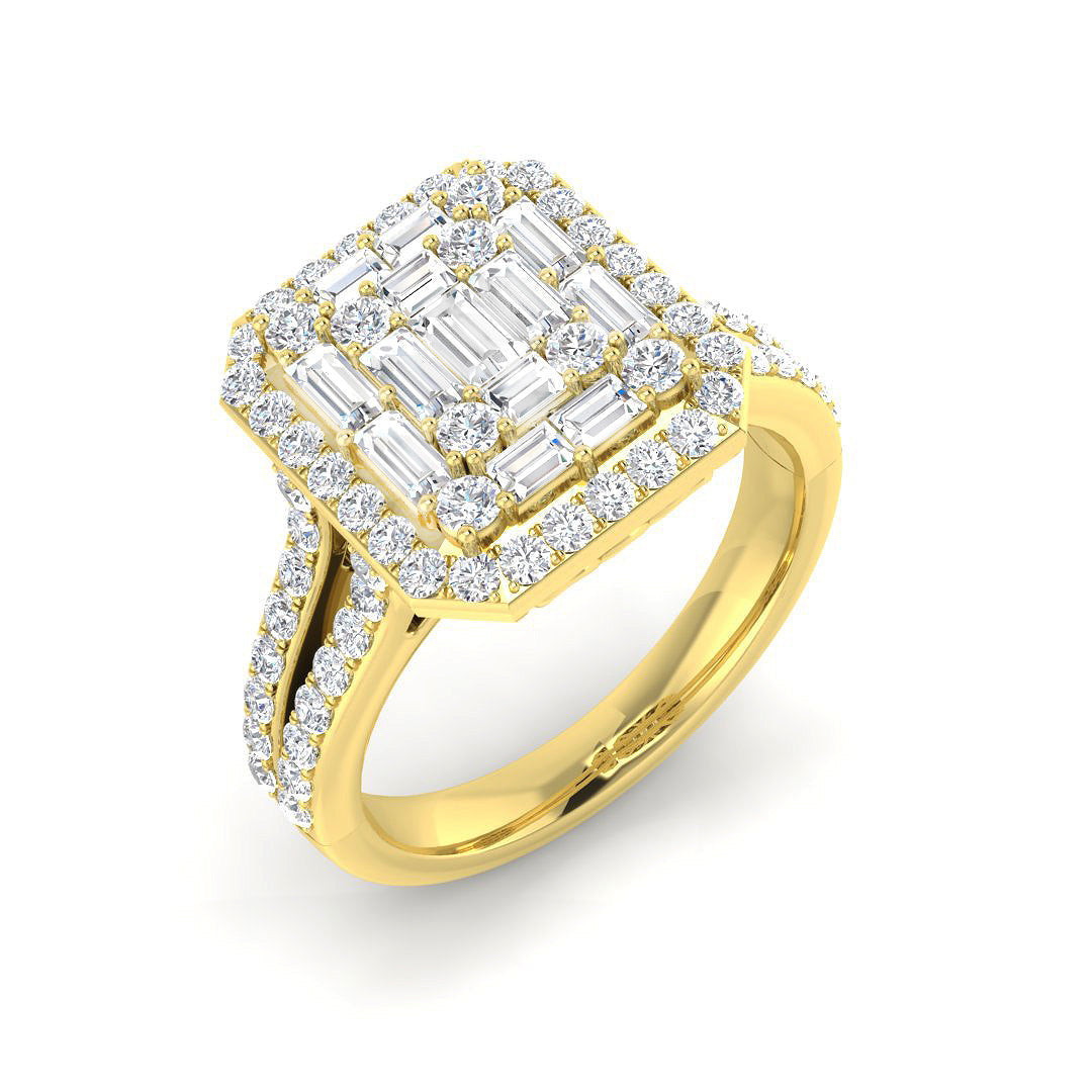 Baguette & Brilliant Diamond Ring 1.41ct–2.1ct – SR85 – 18k Yellow Gold