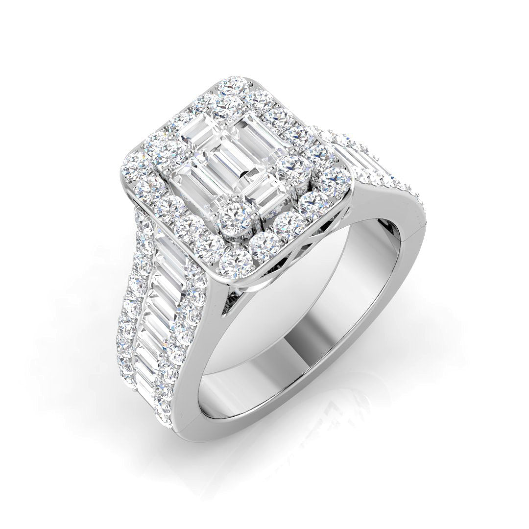 Baguette & Brilliant Diamond Ring 1.15ct–1.92ct – SR932 – 18k White Gold