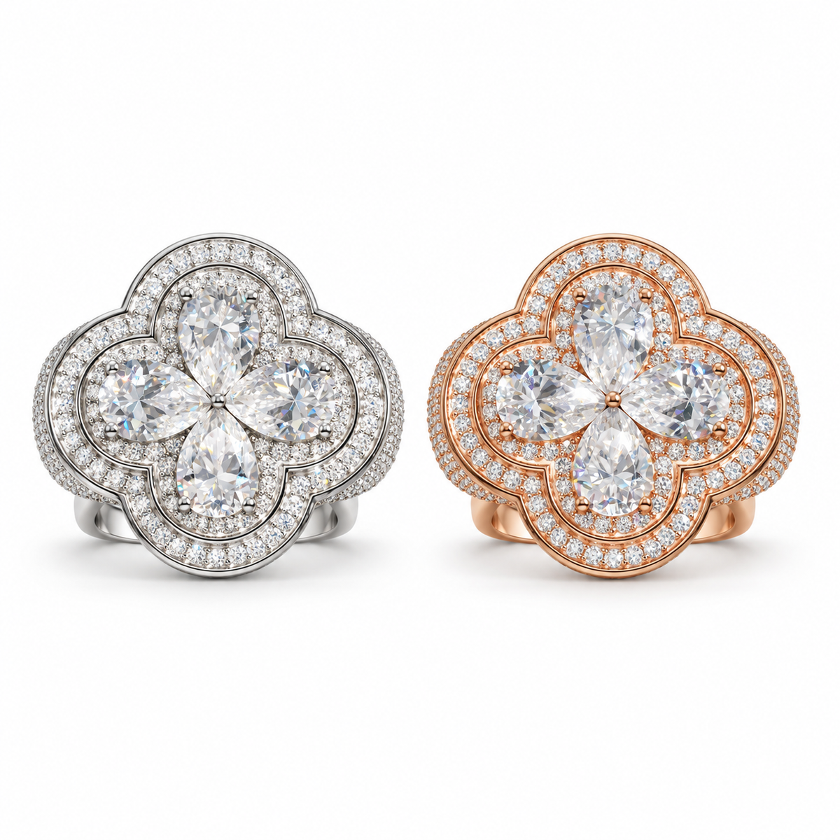 Four Pear-Cut Iced Out Moissanite Ring