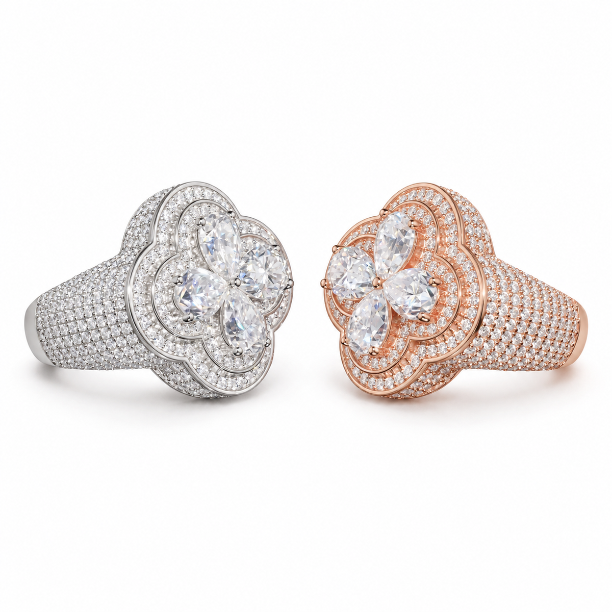 Four Pear-Cut Iced Out Moissanite Ring