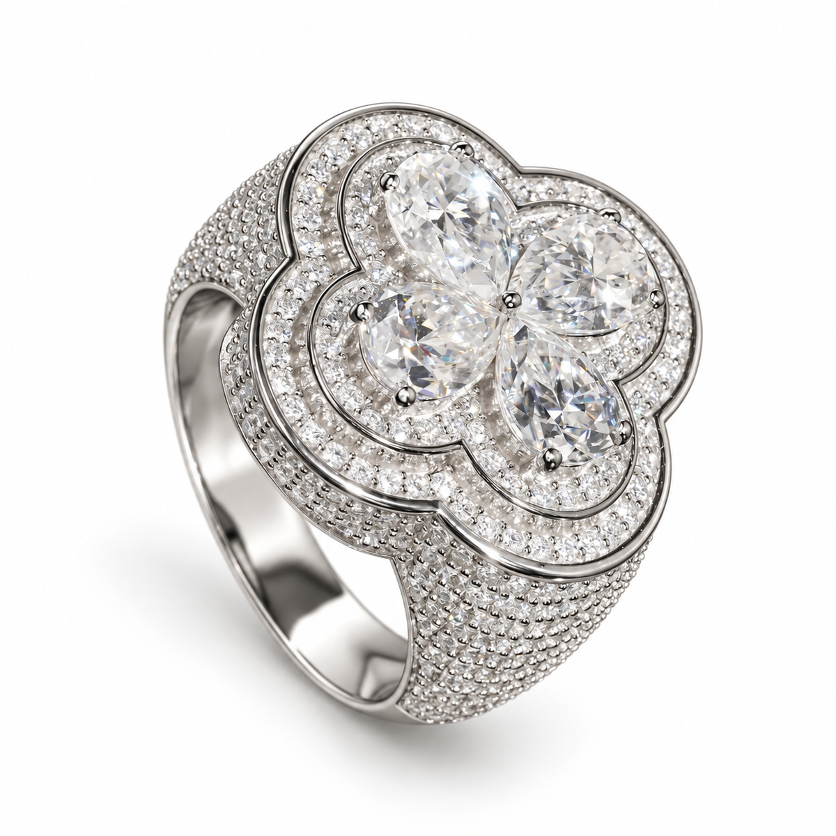 Four Pear-Cut Iced Out Moissanite Ring